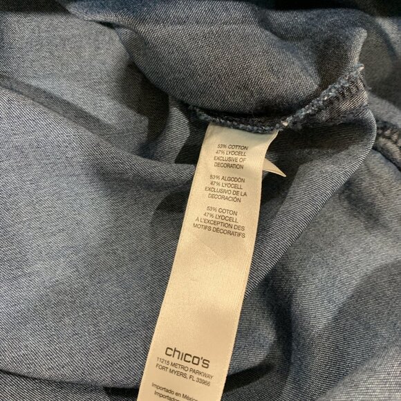 Chicos Tess Denim Shirt Women’s Chambray Embroidered Size XL - Picture 8 of 11